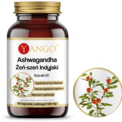 Yango ASHWAGANDHA żeń-szeń indyjski WSPRACIE STRES NIEPOKÓJ 90 kapsułek